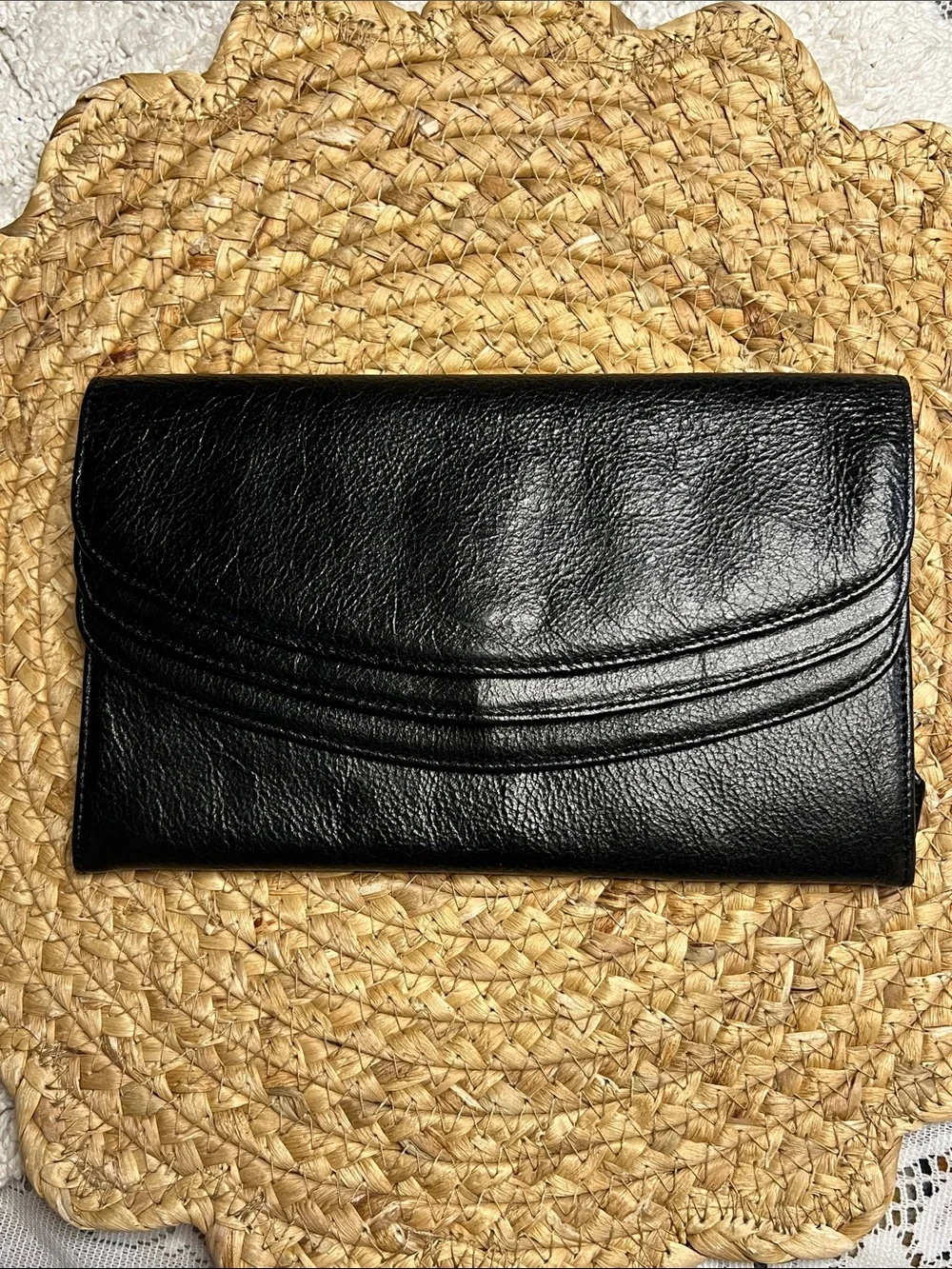 Nordstrom Classic Black Soft Leather Women's Clutch Wallet 3 Snap Compartments
